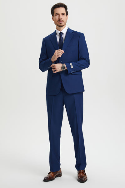 Men's Two Button Vested Stacy Adams Basic Designer Suit in Indigo Blue