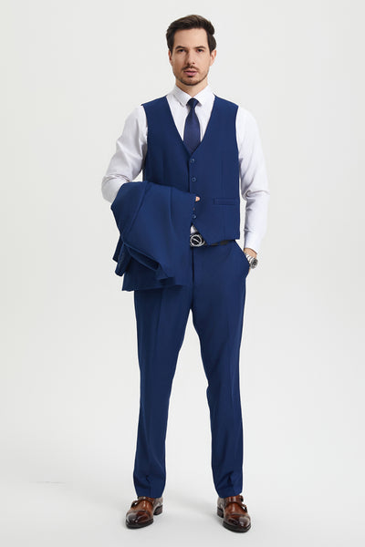 Men's Two Button Vested Stacy Adams Basic Designer Suit in Indigo Blue