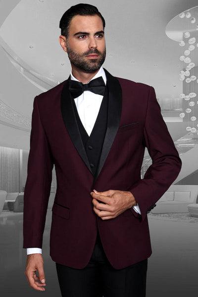 Men's Vested Classic Dinner Jacket Wedding Tuxedo in Burgundy