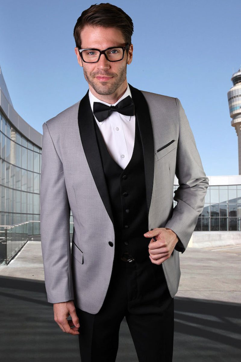 Men's Vested Classic Dinner Jacket Wedding Tuxedo in Grey