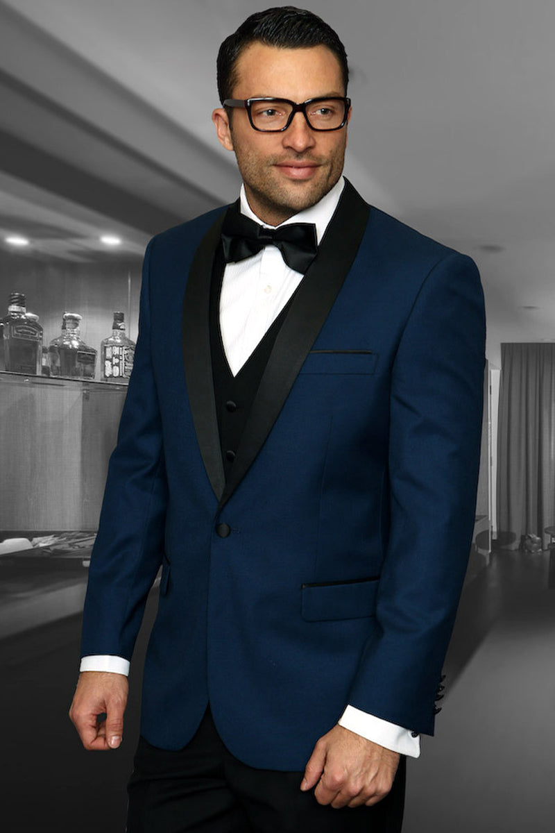 Men's Vested Classic Dinner Jacket Wedding Tuxedo in Indigo Blue