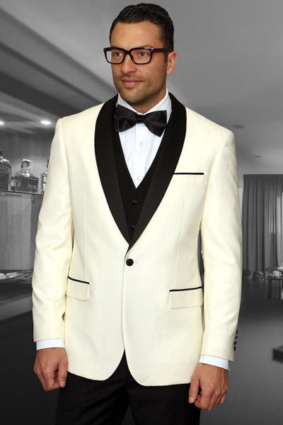 Men's Vested Classic Dinner Jacket Wedding Tuxedo in Ivory Off White