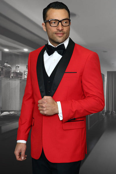 Men's Vested Classic Dinner Jacket Wedding Tuxedo in Red