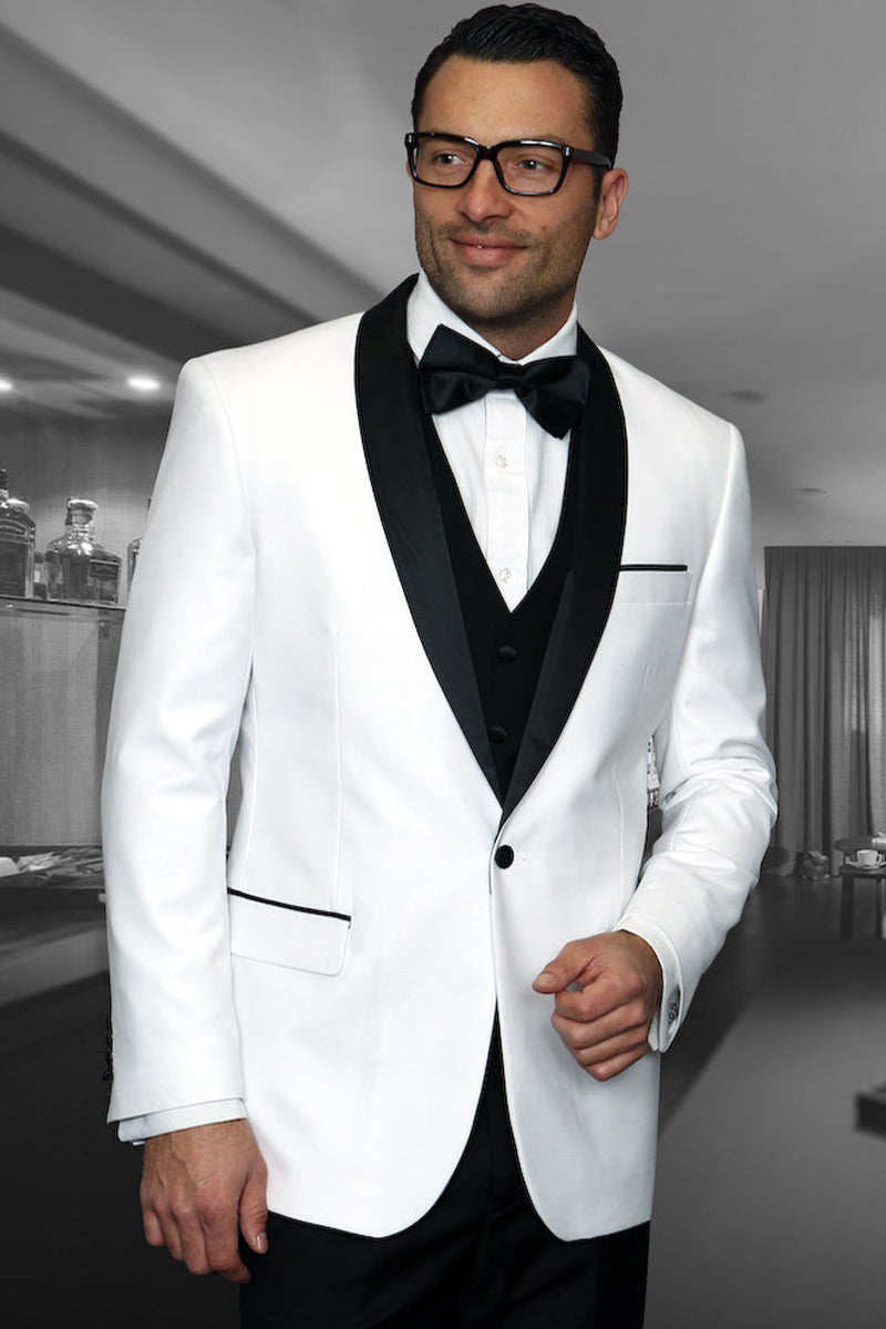 Men's Vested Classic Dinner Jacket Wedding Tuxedo in White