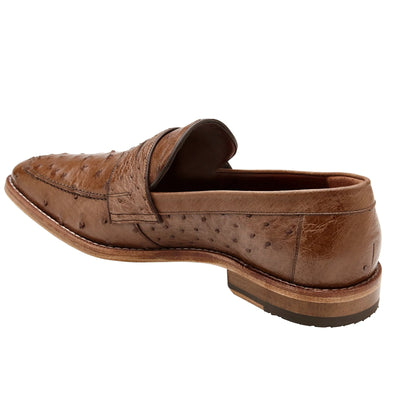 Men's Belvedere Espada Ostrich Quill Penny Loafer Dress Shoe in Brown