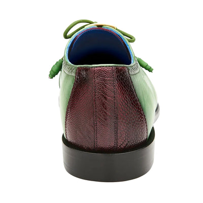 Men's Belvedere Etore Hand Painted Calf & Ostrich Leg Wingtip Dress Shoe in Green & Burgundy