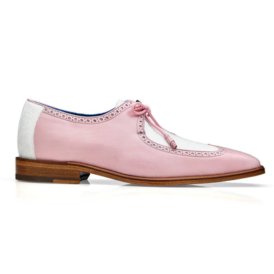 Men's Belvedere Etore Hand Painted Calf & Ostrich Leg Wingtip Dress Shoe in Pink & White