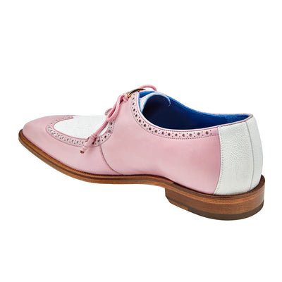 Men's Belvedere Etore Hand Painted Calf & Ostrich Leg Wingtip Dress Shoe in Pink & White