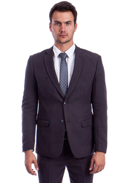 Men's Two Button Basic Hybrid Fit Business Suit in Dark Grey