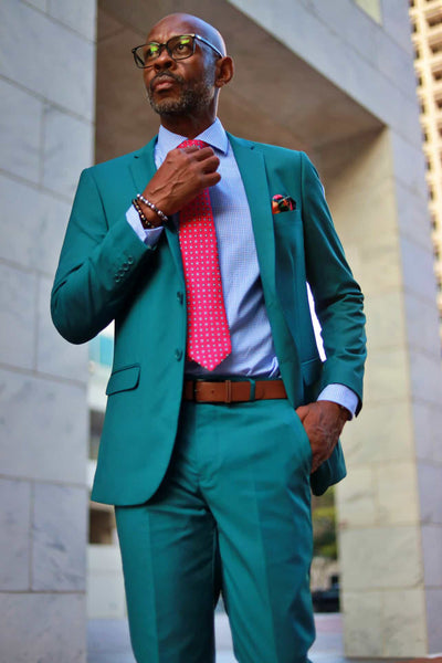 Men's Basic 2 Button Slim Fit Wedding Suit in Teal Green