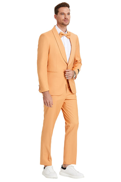 Men's One Button Shawl Lapel Dinner Jacket Style Wedding Suit in Tangerine Orange