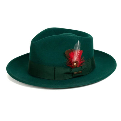 Mens Classic Wool Fedora Dress Hat in Hunter Green