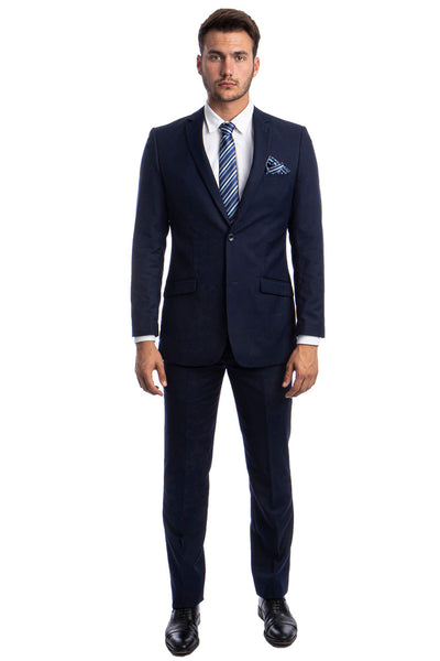 Men's Two Button Basic Hybrid Fit Business Suit in Navy Blue