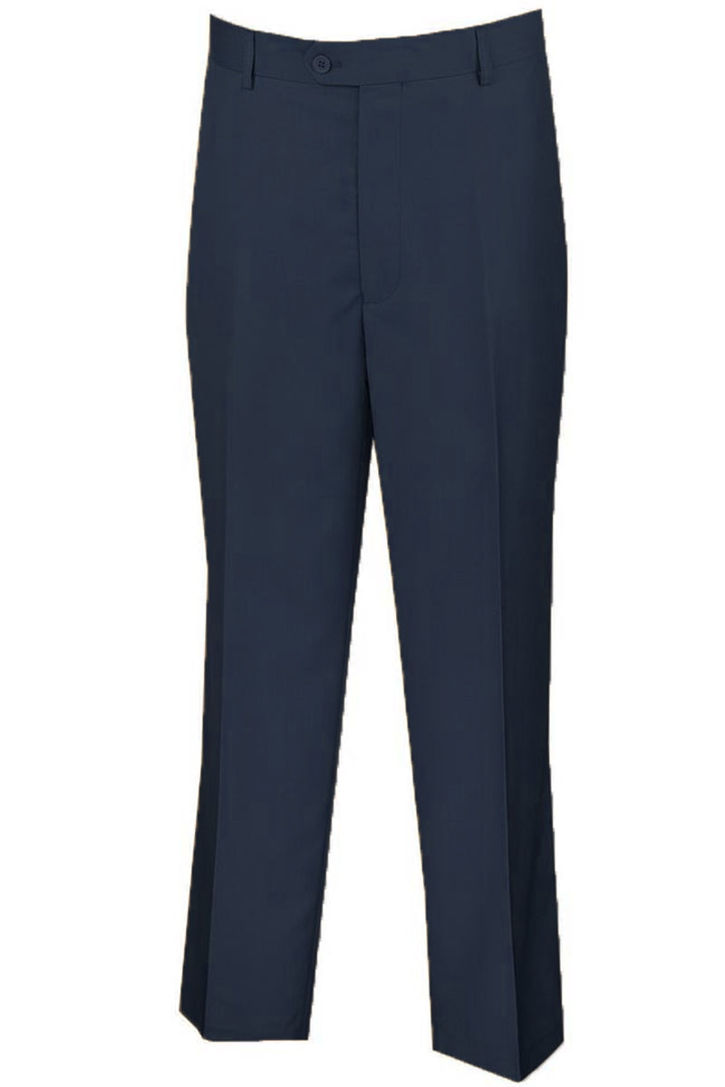 Men's Regular Fit Wool Feel Flat Front Dress Pants in Navy Blue ...