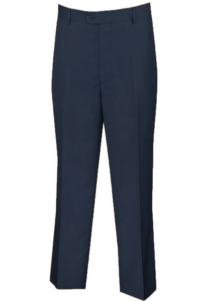 Men's Regular Fit Wool Feel Flat Front Dress Pants in Navy Blue