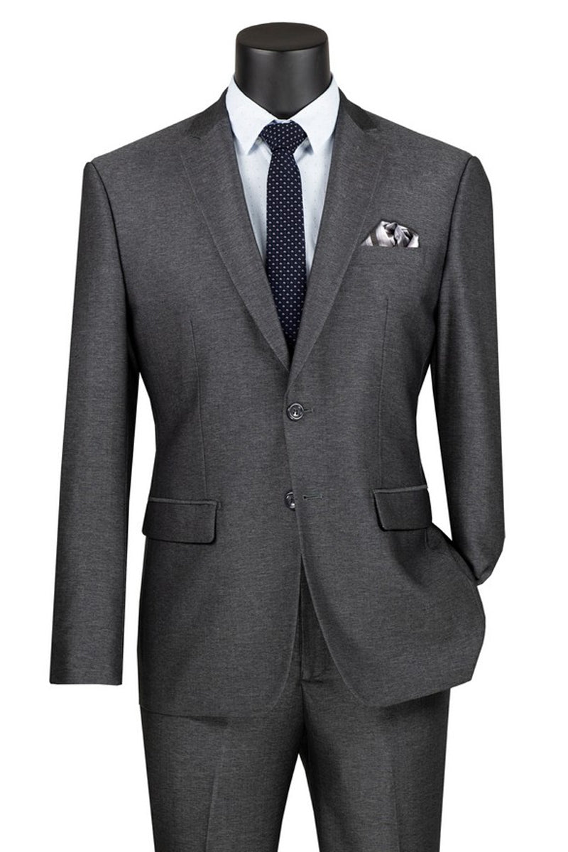 Men's Textured Slim Fit Stretch Travel Suit in Smoke Blue ...