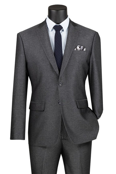 Men's Textured Slim Fit Stretch Travel Suit in Smoke Blue