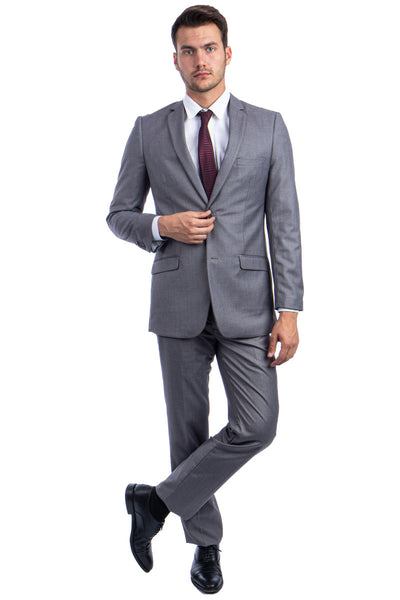 Men's Two Button Basic Hybrid Fit Vested Suit in Grey