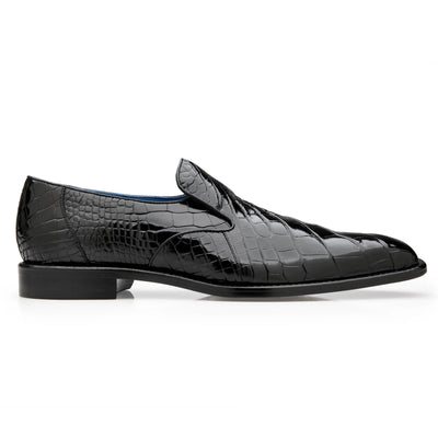 Men's Belvedere Genova Genuine Alligator Slip On Loafer Dress Shoe in Black