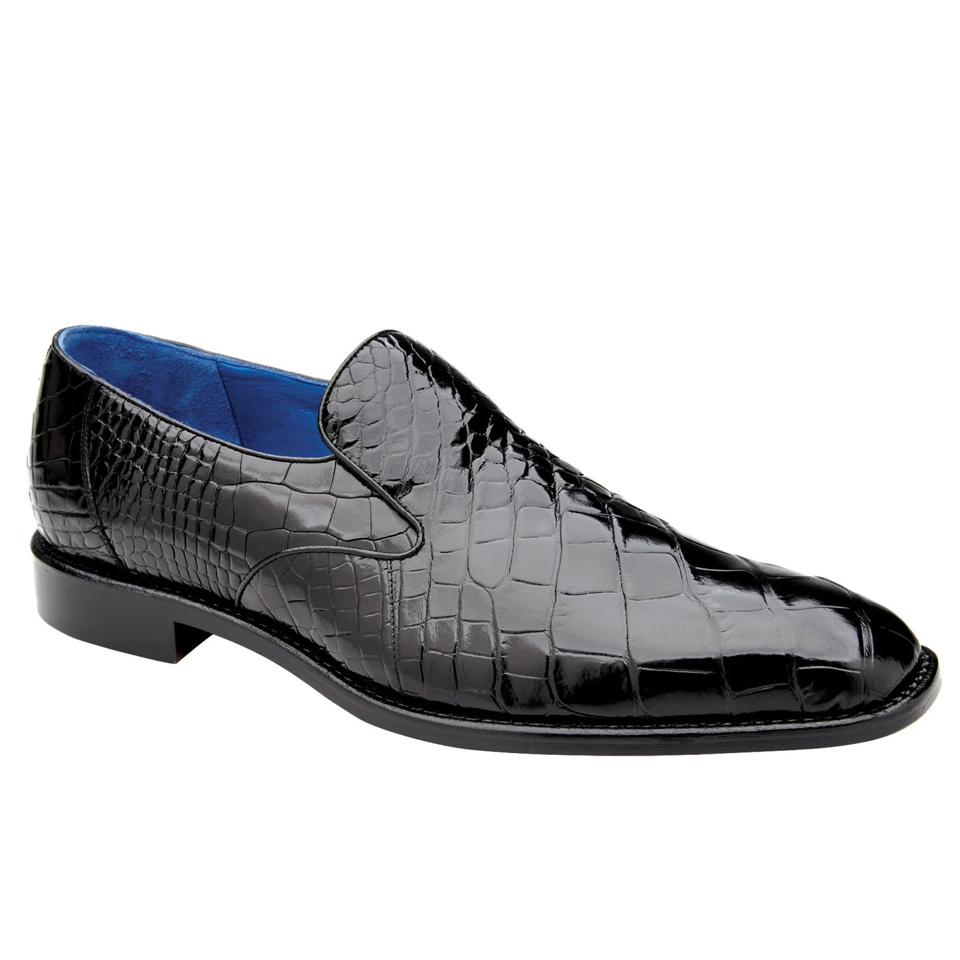 Men's Belvedere Genova Genuine Alligator Slip On Loafer Dress Shoe in Black
