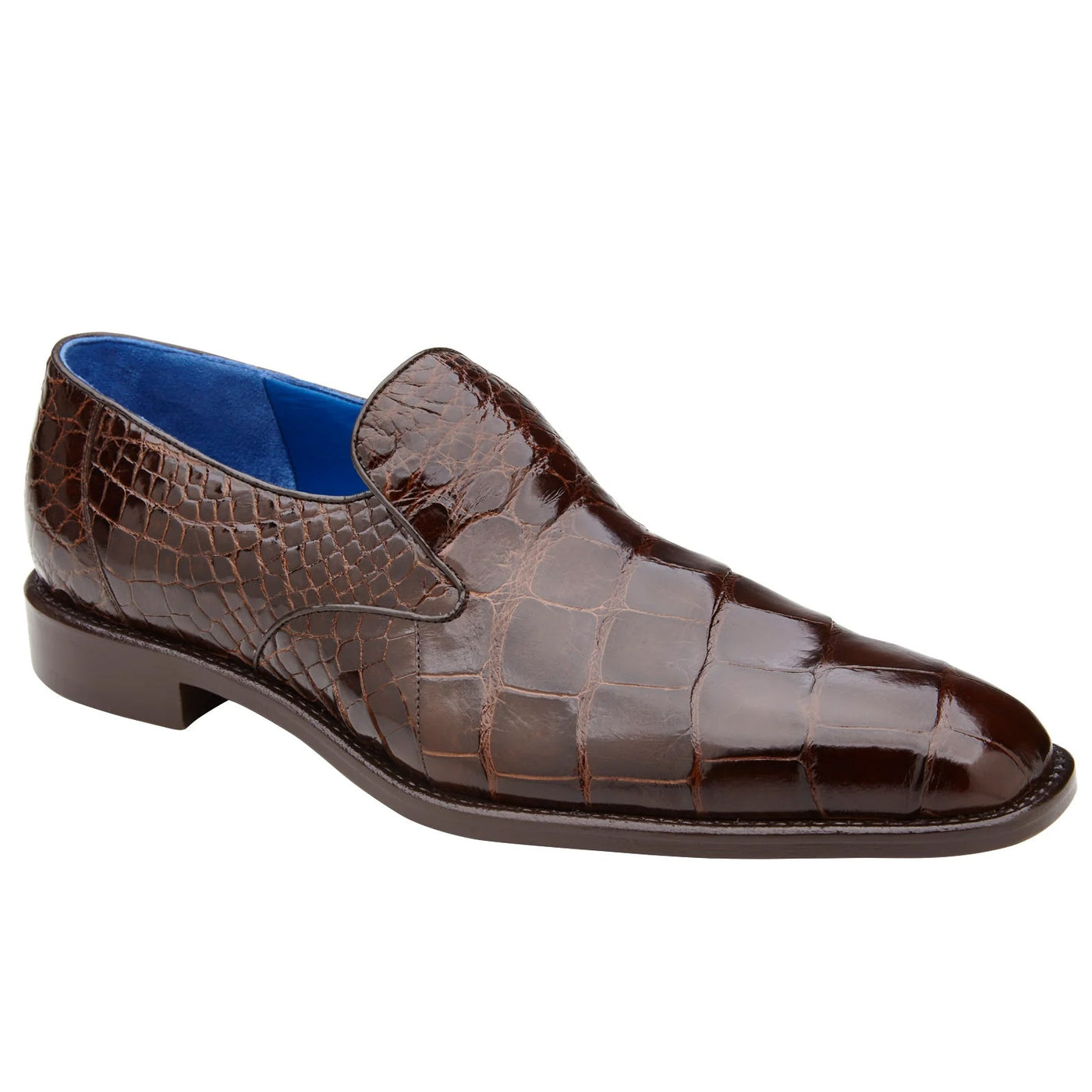 Men's Belvedere Genova Genuine Alligator Slip On Loafer Dress Shoe in Brown