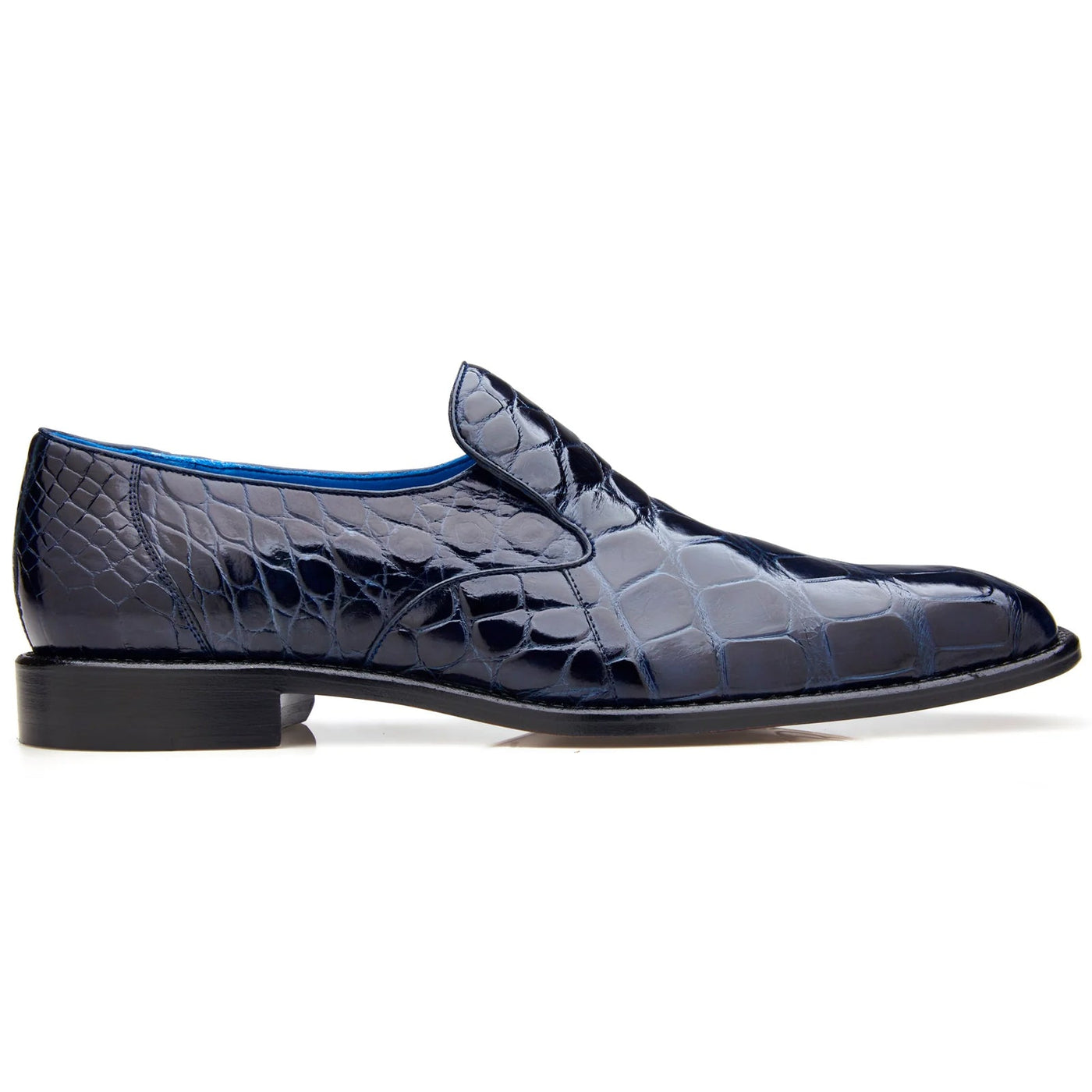 Men's Belvedere Genova Genuine Alligator Slip On Loafer Dress Shoe in Navy Blue