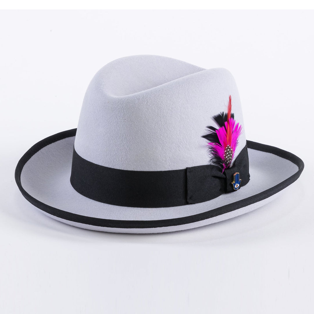 Mens Classic Gangster Godfather Wool Dress Hat in Light Grey Black