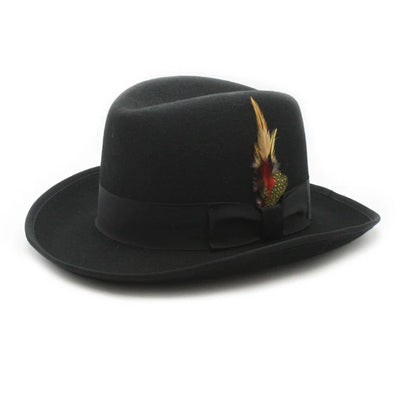 Mens Classic Gangster Godfather Wool Dress Hat in Black