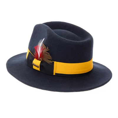 Men's Classic Two Tone Fedora Dress Hat in Navy & Gold