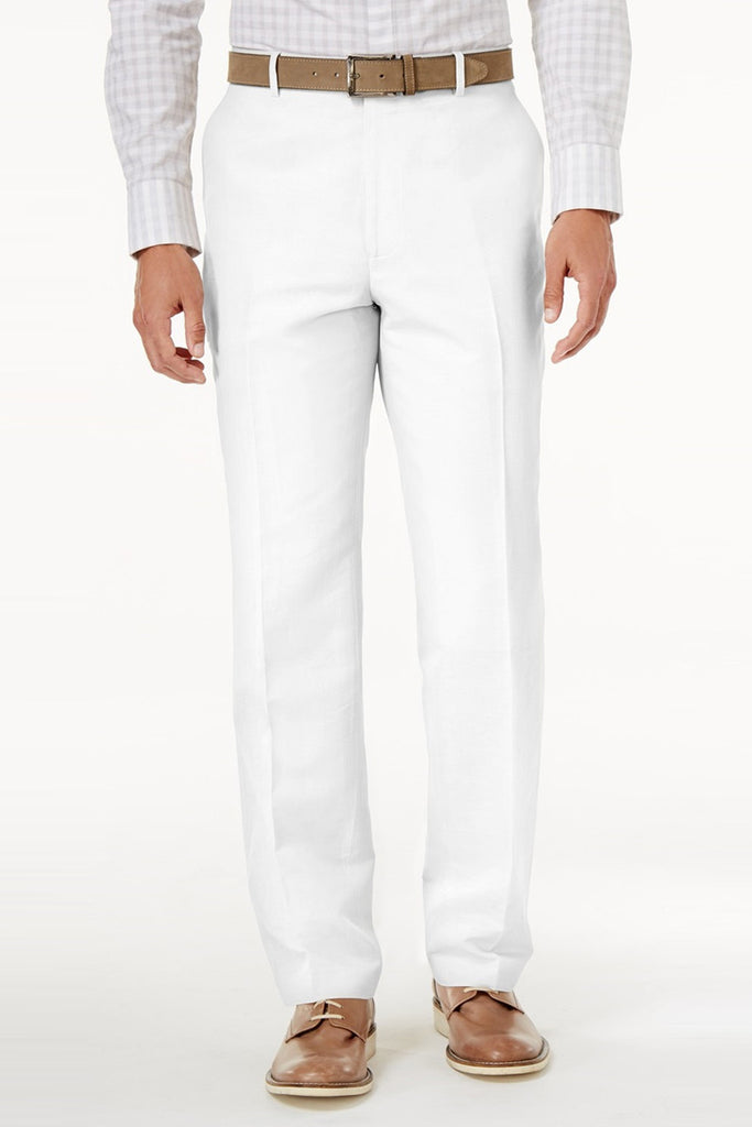 slim fit dress slacks Men's White Slim Fit Shiny Dress Pants White / Dress Size Pants : 30 Unfinished Bottom main image 1