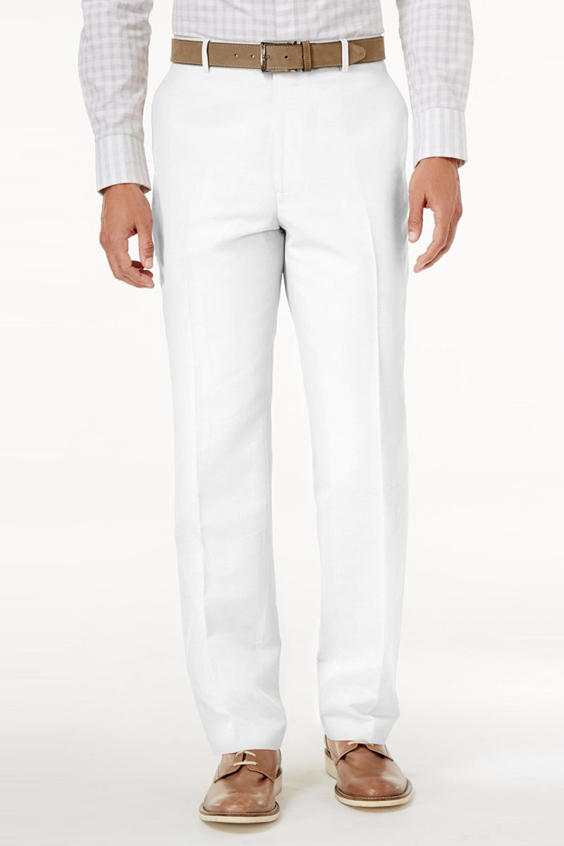 Men's Regular Fit Wool Feel Flat Front Dress Pants in White