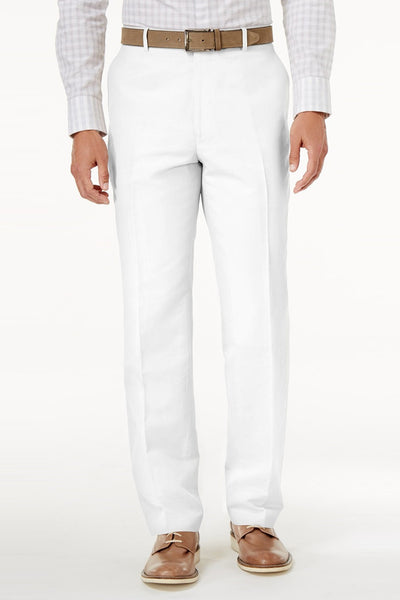 Men's Regular Fit Wool Feel Flat Front Dress Pants in White
