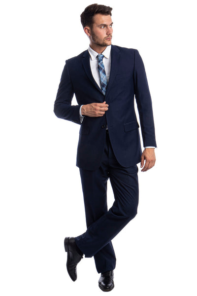 Men's Two Button Basic Modern Fit Business Suit in Navy Blue