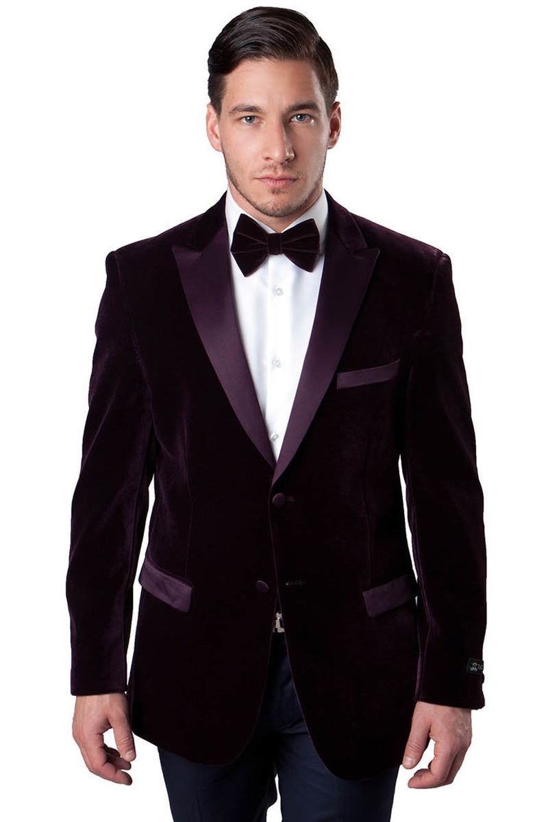 Men's Two Button Velvet Tuxedo Dinner Jacket in Burgundy ...