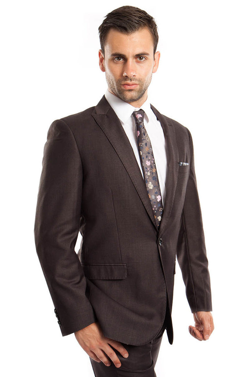 Fashion Brown Slim Fit Peak Lapel 2 Pieces Solid Color Men's Suits main image 0