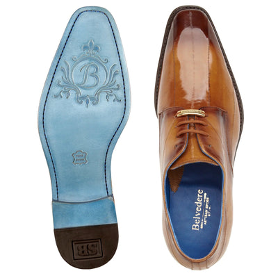 Men's Belvedere Hand Painted Eel Skin Dress Shoe in Antique Camel