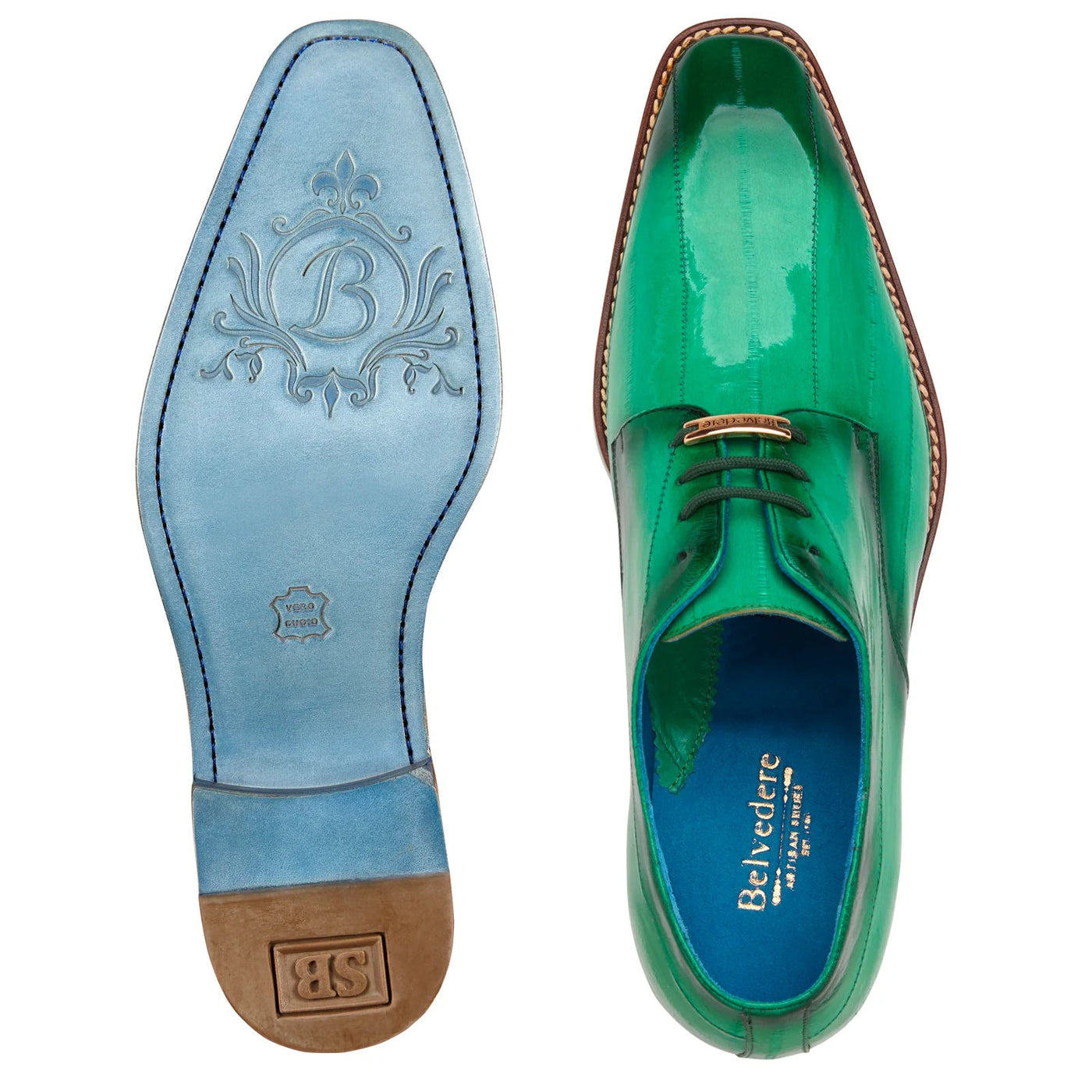 Men's Belvedere Hand Painted Eel Skin Dress Shoe in Antique Mint Green