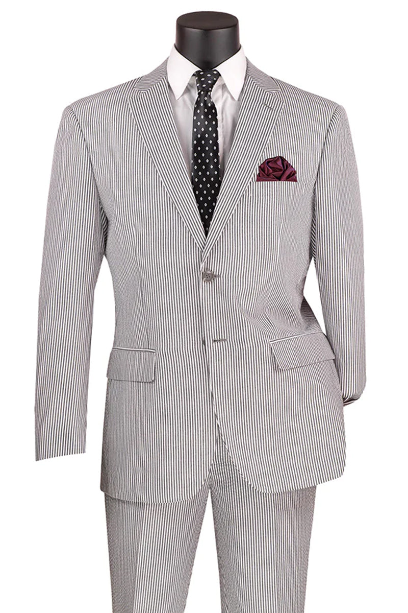 Men's 2PC Summer Seersucker Modern Fit Suit in Black Pinstripe ...