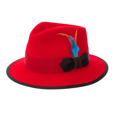 Men's Classic Two Tone Trilby Fedora Dress Hat in Red & Black