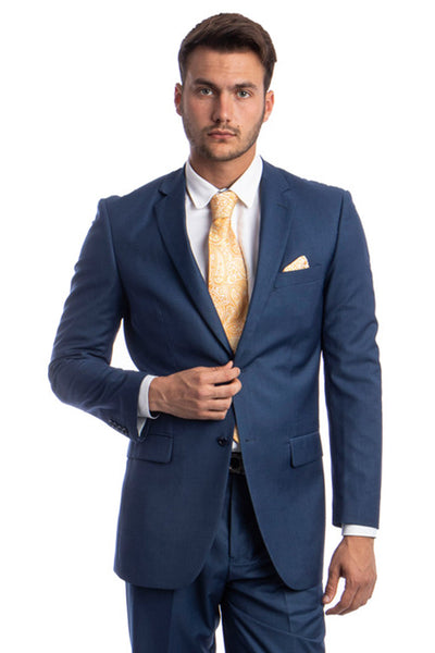 Men's Two Button Basic Modern Fit Business Suit in Indigo Blue