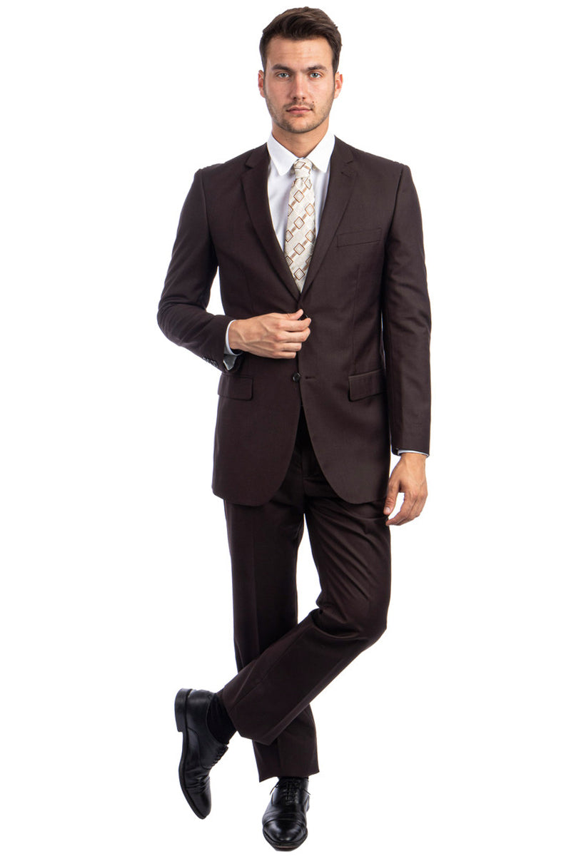 Men's Two Button Basic Modern Fit Business Suit in Chocolate Brown