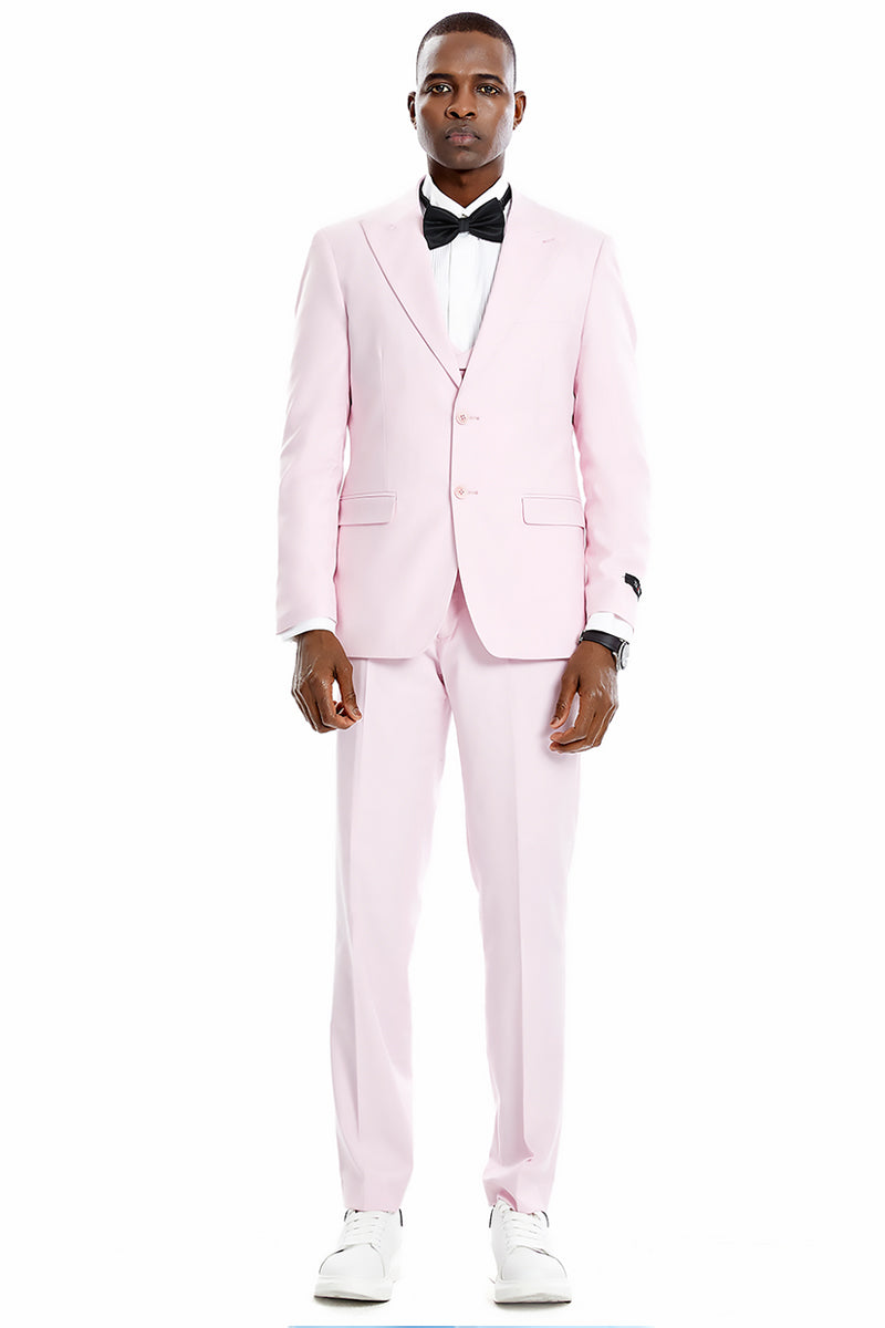 Men's Two Button Vested Peak Lapel Pastel Wedding & Prom Suit in Pink 54 Regular / Pink