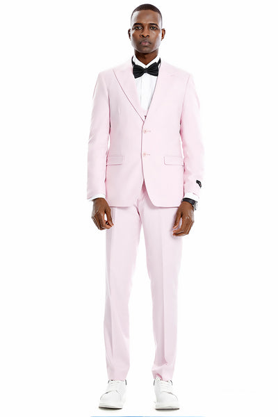 Men's Two Button Vested Peak Lapel Pastel Wedding & Prom Suit in Pink