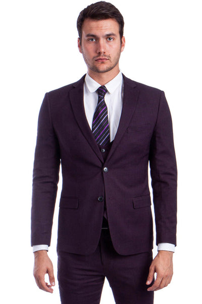 Men's Two Button Skinny Fit Vested Suit in Burgundy