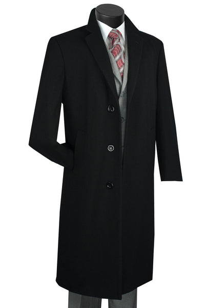 Men's Full Length Wool & Cashmere Overcoat in Black