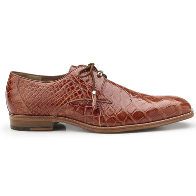 Men's Belvedere Lago Plain Toe American Alligator Dress Shoe in Cognac