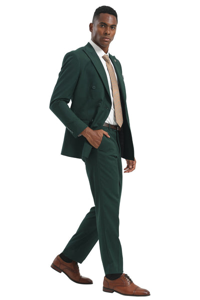 Men's Designer Stacy Adams Classic Double Breasted Suit in Hunter Green