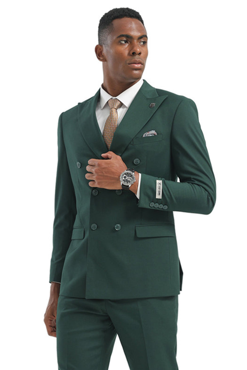 Men's Designer Stacy Adams Classic Double Breasted Suit in Hunter Green