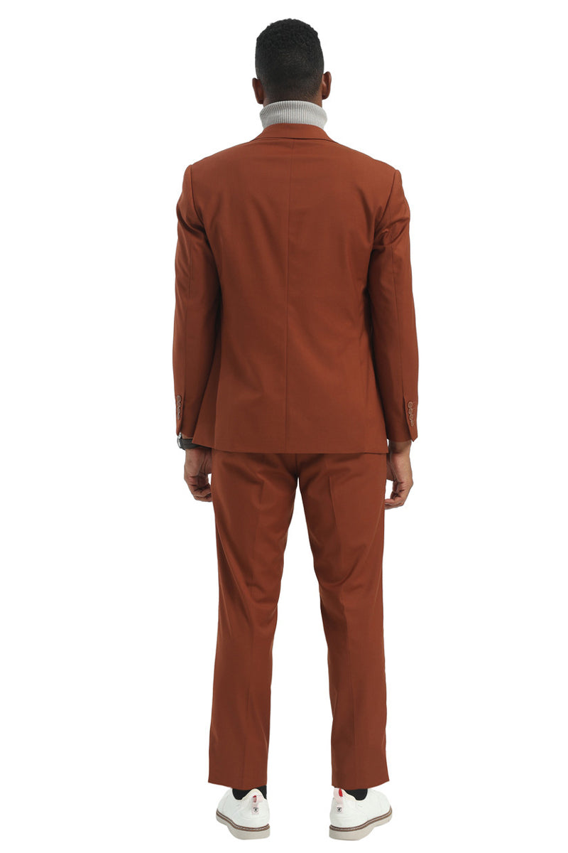 Men's Designer Stacy Adams Classic Double Breasted Suit in Brown Rust
