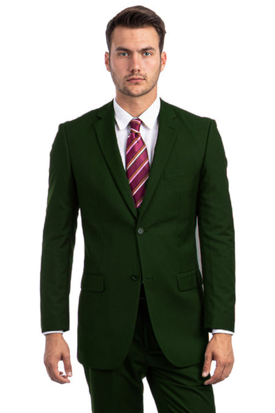 Men's Two Button Basic Modern Fit Business Suit in Dark Green